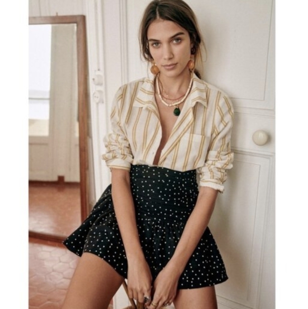 Sezane Julia Mini Skirt Black Polla Dot 36 NWOT